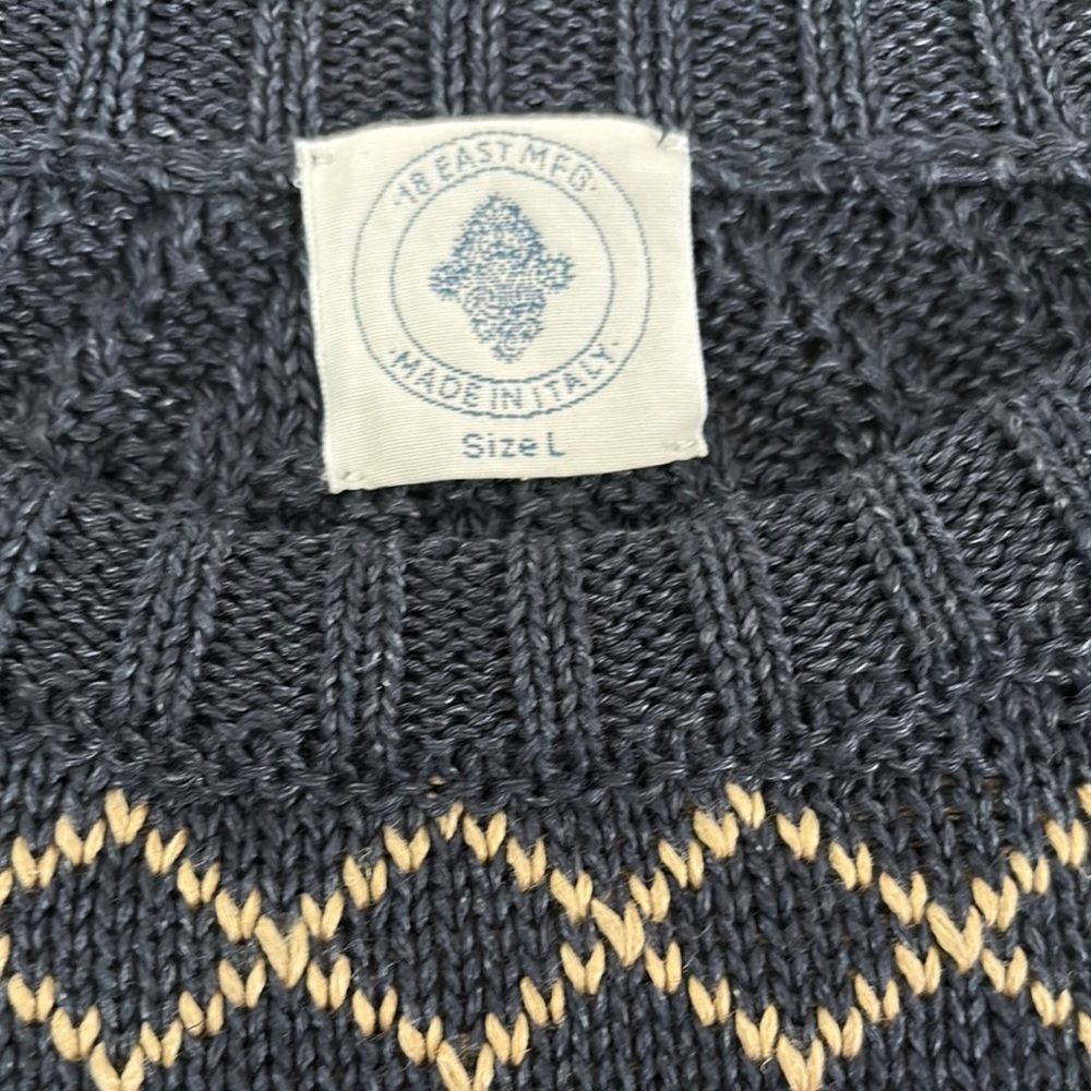 Navy Blue Patterned Men's Sweater by 18 East MFG.  ( Made in Italy- size Large) - Picture 2 of 5
